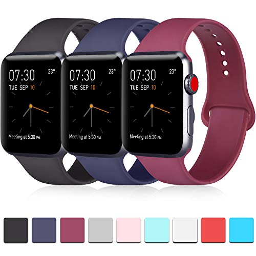 Product Cover Pack 3 Compatible with Apple Watch Band 38mm for Men, Soft Silicone Band Compatible iWatch Series 4, Series 3, Series 2, Series 1 (Black/Navy Blue/Wine Red, 38mm/40mm-S/M)