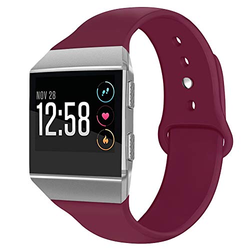 Product Cover OenFoto Sport Bands Compatible Fit bit Ionic, Soft Silicone Wristband Watch Band Strap Accessory Bracelet for Fit bit Ionic Smart Watch, Wine Red Small
