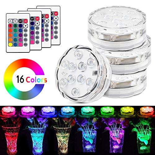 Product Cover UBEGOOD Submersible LED Lights with Remote, Waterproof Underwater Led Lights [Battery Operated] Decoration Light for Aquarium, Hot Tub, Pond, Pool, Base, Vase, Garden, Wedding, Party [4 Pack]