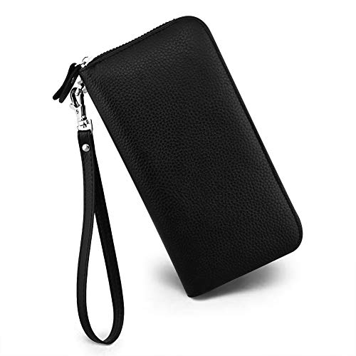 Product Cover Womens Wallet RFID Blocking Genuine Leather Zip Around Wallet Clutch Wristlet Travel Long Purse for Women