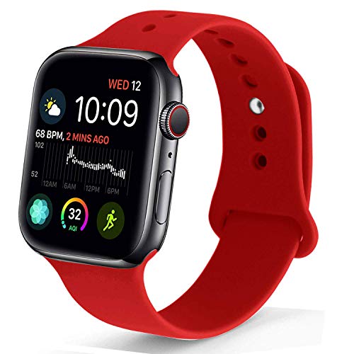 Product Cover NUKELOLO Sport Band Compatible with Apple Watch 42MM 44MM, Soft Silicone Replacement Strap Compatible for Apple Watch Series 4/3/2/1 [Red Color in S/M Size]