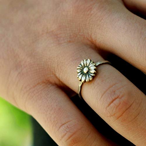 Product Cover Naomi Antiqued Sunflower Rings Womens 925 Sterling Silver Flower Stack Sunflower Ring Floral Boho Rings Bride Wedding Gifts Multi-Color 7