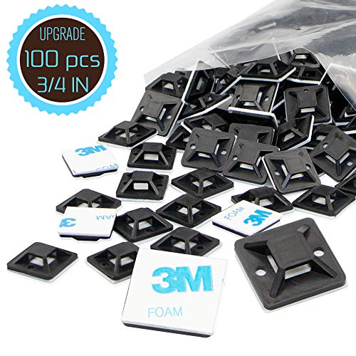 Product Cover Cable Tie Mount 0.75 Inch 20mm Black Samll Squares Adhesive Mounting, 100 Pieces.perfect for Wire Clips Cable Management Zip Tie Anchors,Durability Pro-grade UV Wire Holder