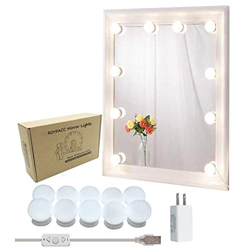 Product Cover ROYFACC Vanity Mirror Light Kit for Makeup Hollywood Style with 10 LED Mirror Lights Bulbs, Brightness Dimmable, US Plug, Mirror Not Include