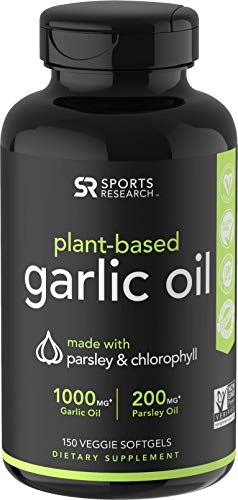 Product Cover Odorless Garlic Oil Pills (1000mg) with Parsley & Chlorophyll | The only Vegan Certified Garlic Supplement Available | 150 Veggie softgels