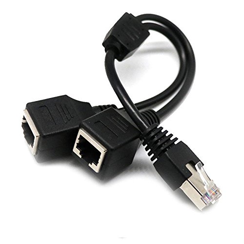 Product Cover RJ45 Network Splitter Adapter Cable, Tomjoy RJ45 1 Male to 2 Female Socket Port LAN Ethernet Network Splitter Y Adapter Cable Suitable for Super Category 5 Ethernet, Category 6 Ethernet