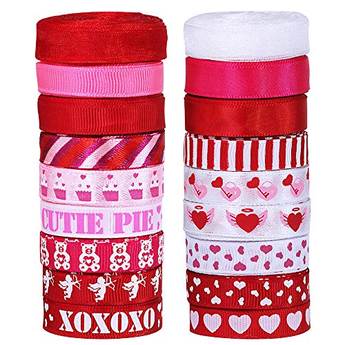 Product Cover Supla 18 Rolls 100 Yard Valentine's Day Ribbons Trims Printed Grosgrain Ribbons Satin Ribbon Multicolor Organza Ribbons Satin Ribbons 3/8