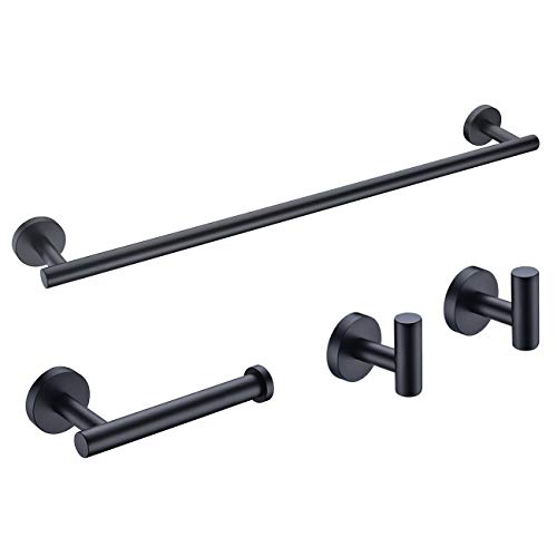 Product Cover Hoooh Matte Black 4-Piece Bathroom Accessories Set Stainless Steel Wall Mount - Includes 24