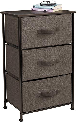 Product Cover Sorbus Nightstand with 3 Drawers - Bedside Furniture & Accent End Table Storage Tower for Home, Bedroom Accessories, Office, College Dorm, Steel Frame, Wood Top, Easy Pull Fabric Bins (Brown)