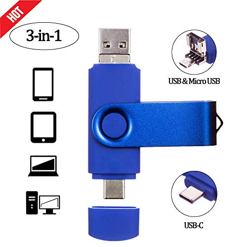 Product Cover Android Flash Drive 64GB, ARETOP 3-in-1 Photo Stick for Android Phones (Both Micro and Type-C) Memory Stick Type C Micro USB Thumb Drive for Android 64gb Pen Drive