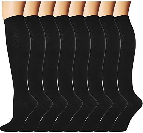 Product Cover 8 Pairs Compression Socks Men Women 20-30 mmHg Compression Stockings for Sports (Black(8 Pairs), Large/X-Large)
