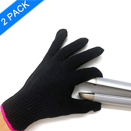 Product Cover Professional Heat Resistant Glove for Hair Styling Heat Blocking for Curling, Flat Iron and Curling Wand Suitable for Left and Right Hands, 2 Pieces, Pink Edge