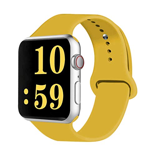 Product Cover VATI Sport Band Compatible for Apple Watch Band 38mm 40mm, Soft Silicone Sport Strap Replacement Bands Compatible with 2019 Apple Watch Series 5, iWatch 4/3/2/1, 38MM 40MM S/M (Yellow)