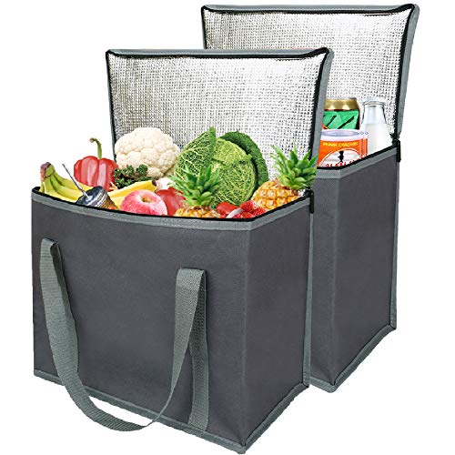 Product Cover 2 Insulated Reusable Grocery Shopping Bags, XL, Large Picnic Cooler Bag Zipper Zippered Top Cold
