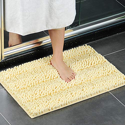 Product Cover XIYUNTE Small Bath Mat Non Slip - 17 x 25(43 x 63cm) Lemon Chenille Bathroom Rugs, Soft and Absorbent Shaggy Carpet Rugs for Bathroom, Living Room, Machine Washable Door Mats (Light Yellow)