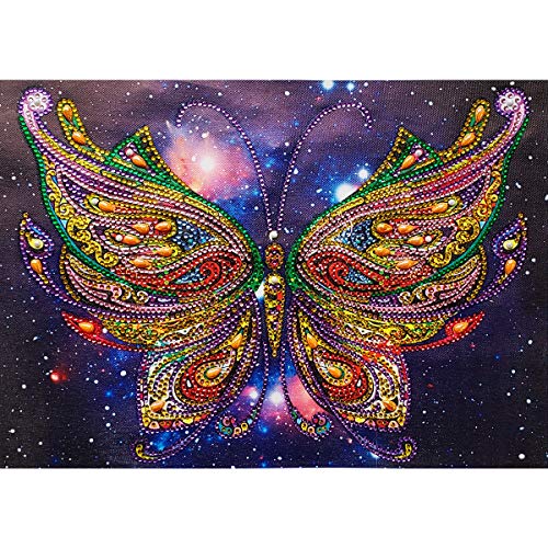 Product Cover MXJSUA DIY 5D Special Shape Diamond Painting by Number Kit Crystal Rhinestone Round Drill Art Craft for Home Wall Decor 12X16In Colored Butterfly