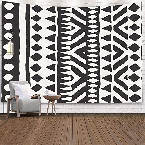 Product Cover Pamime Home Decor Tapestry for Black White Tribal Pattern Doodle Elements Abstract Geometric Art Wall Tapestry Hanging Tapestries for Dorm Room Bedroom Living Room 80x60 Inches 200x150cm