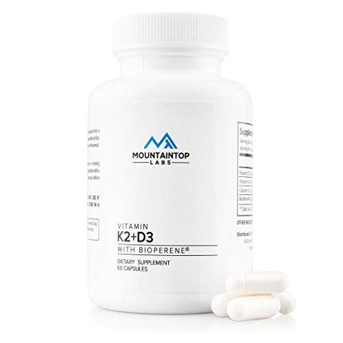 Product Cover Vitamins K2 with D3 Dietary Supplement: 100 Mcg of Vitamin K 2 (MK7) and 5000 IU of D 3 with BioPerine Black Pepper Extract, Calcium - Vegan Supplements for Heart, Bone, Immune Support - 60 Capsules