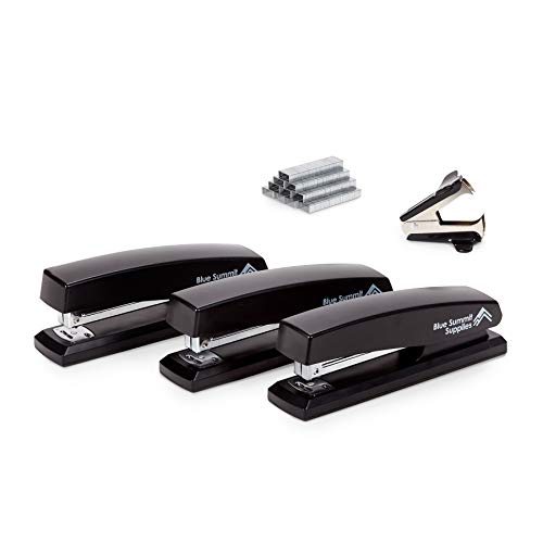 Product Cover Blue Summit Supplies Standard Stapler Set, Black Plastic 3 Pack, Full Size, Regular Desktop Staplers for Office, Home, or School Use, Includes Staple Remover and 6000 Staples