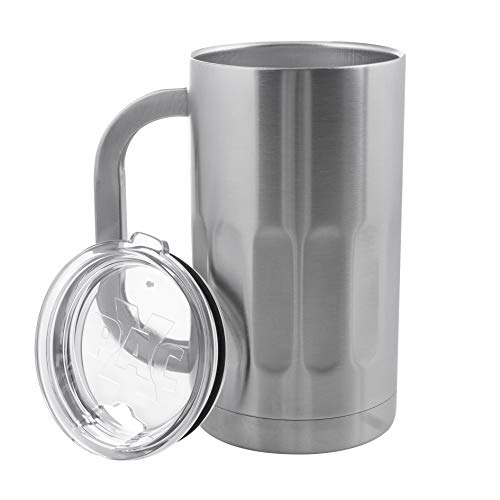 Product Cover Stainless Steel Beer Mug with Lids - 20 Ounce Double Walled Vacuum Insulated Beer Mug by Maxam - Shatterproof and Spill Resistant