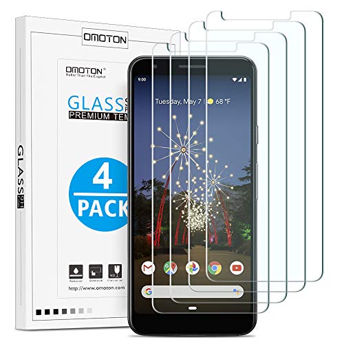 Product Cover [4 Pack] OMOTON Google Pixel 3a Screen Protector, Tempered Glass Screen Protector Compatible with Google Pixel 3a 5.6 Inch, 2019 Released [Not Full Coverage]