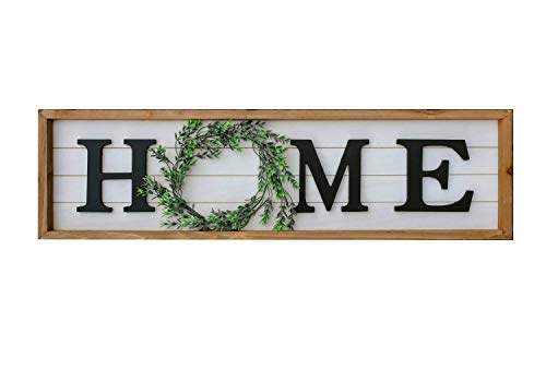 Product Cover Paris Loft Wooden Framed Home Plaque with Green Wreath for The O|Housewarming Home Decor,Large Farmhouse Home Signs Plaque Wall Hanging Decor for Mantle Living Room. 31.5x1.25x8.75''