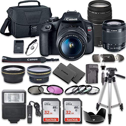 Product Cover Canon EOS Rebel T7 DSLR Camera Bundle with Canon EF-S 18-55mm f/3.5-5.6 is II Lens + Canon EF 75-300mm f/4-5.6 III Lens + 2pc SanDisk 32GB Memory Cards + Accessory Kit