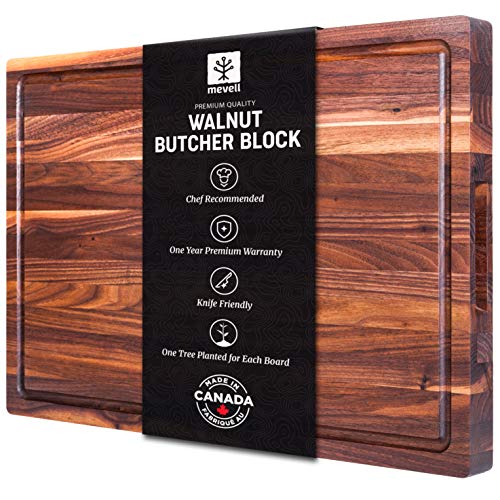 Product Cover Mevell Walnut Extra Large Cutting Board, Big Butcher Block With Handles and Juice Grooves, Made in Canada (18x12x1.25H)