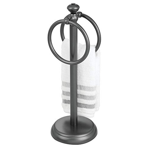 Product Cover mDesign Decorative Metal Fingertip Towel Holder Stand for Bathroom Vanity Countertops to Display and Store Small Guest Towels or Washcloths - 2 Hanging Rings, 14.25