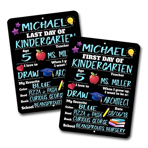 Product Cover First and Last Day of School HDG-1147 ( Set of 2 ) Chalkboard Style Photo Prop Tin Signs 9 x 12 inch - Reusable Easy Clean Back to School, Customizable with Liquid Chalk Markers (Not Included)