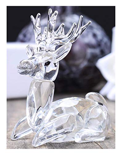 Product Cover H&D Deer Tiny Micro Crystal Figurines Clear Glass Art Wild Animals Collectible Gift Home Decor