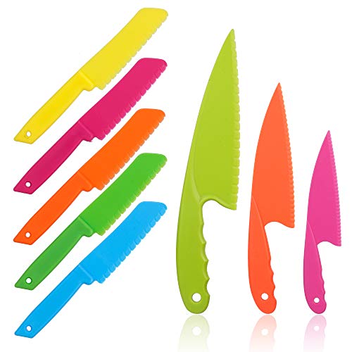 Product Cover 8 Pcs Kid Plastic Kitchen Knife Set for Toddler, Toddler's Cooking Knives Children's Safe Cooking Chef Nylon Knives for Fruit, Bread,Cake,Salad,Lettuce Knife