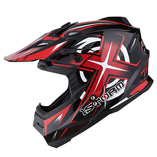 Product Cover 1Storm Adult Motocross Helmet BMX MX ATV Dirt Bike Helmet Racing Style HF801; Sonic Red