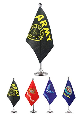 Product Cover GentleGirl.USA US Army Gold Crest Table Flag Stick Small Mini United States Military Polyester Flag Office Table Flag on Stand Base,for Army Party Events Celebration Decorations Supplies