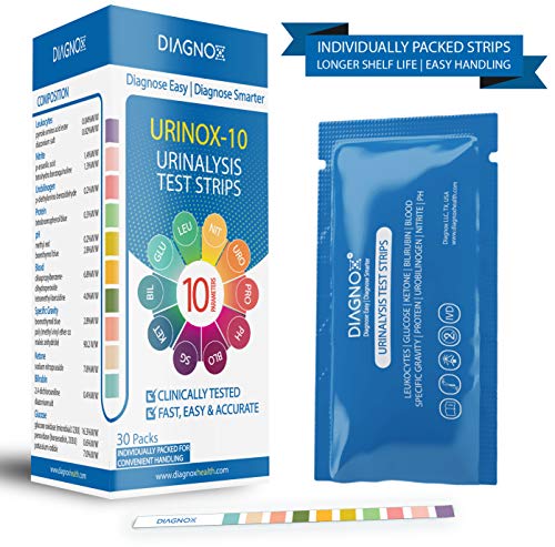 Product Cover 10 Parameter Urinalysis Test Strips for UTI, Kidney & Liver Problems | Measure Ketone, Protein, pH & More | Individually Packed, Easy with Mobile App | Medical Grade Urine Test at Home (30 Packs)