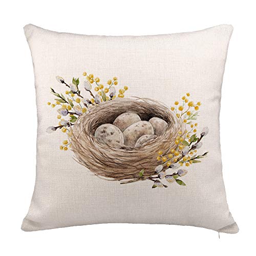 Product Cover YOENYY Easter Throw Pillow Cover Cushion Case for Sofa Couch Spring Bird Nest Home Decor Cotton Linen 18