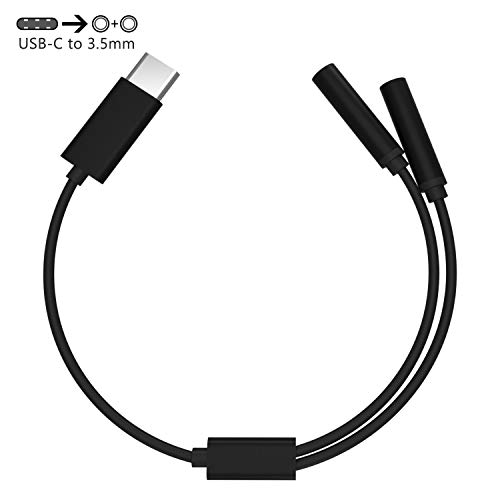 Product Cover 2 in 1 USB C to 3.5mm Audio Cable, DISDIM USB Type-C to 3.5mm Audio Headphone Adapter with 3.5mm Aux Splitter Cord Compatible with Google Pixel 3/2 /XL, iPad Pro 2018,Moto Z, HTC U, MacBook Pro