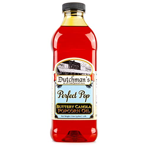 Product Cover Dutchman's Popcorn Oil Butter Flavor, Perfect Pop Butter Flavored Canola Oil, 33.8 oz. Colored with Natural Beta Carotene, Make Theater Style Popcorn at Home, Vegan, Healthy, Zero Trans Fat