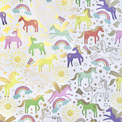 Product Cover Unicorn - Holiday Gift Wrap Paper - 30 Inch x 10 Foot - Folded Flat Sheet - Premium Quality |Colors of Rainbow