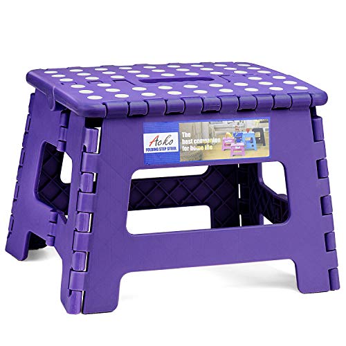 Product Cover ACSTEP Acko Folding Step Stool Portable Collapsible Plastic Step Stool,9 inch Foldable Step Stool for Kids,Non Slip Folding Stools for Kitchen Bathroom Bedroom (Purple)
