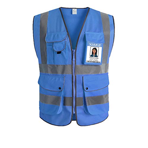 Product Cover XIAKE Class 2 Reflective Safety Vest with 9 Pockets and Zipper Front High Visibility Safety Vests,ANSI/ISEA Standards(Large, Royal Blue)
