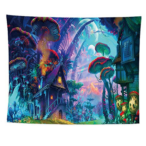 Product Cover Psychedelic Mushroom Tapestry Trippy Colorful Surreal Abstract Astral Digital Art Office Electric Forest Wall Decor Tapestries Tapestry Wall Hanging Tapestries