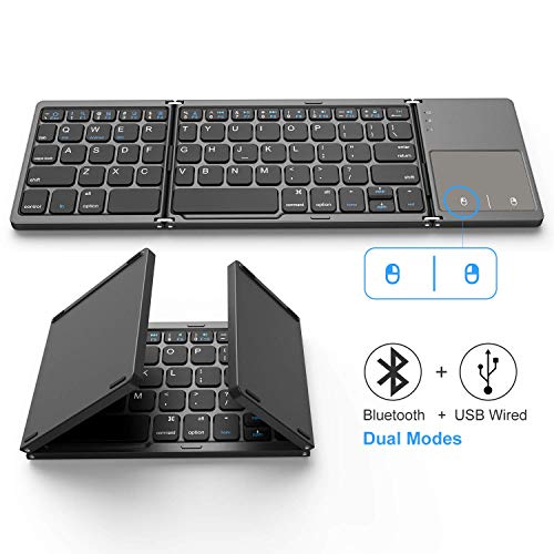 Product Cover Foldable Bluetooth Keyboard, Jelly Comb Dual Mode Bluetooth & USB Wired Rechargable Portable Mini BT Wireless Keyboard with Touchpad Mouse for Android, Windows, PC, Tablet-Dark Gray