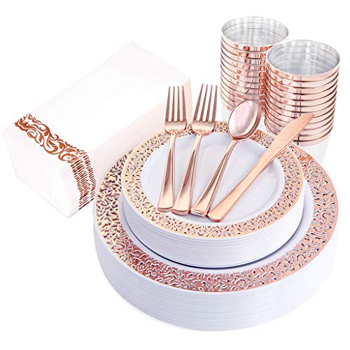 Product Cover I00000 160pcs Lace Dinnerware Set, 20 Rose Gold Dinner Plates 10.25