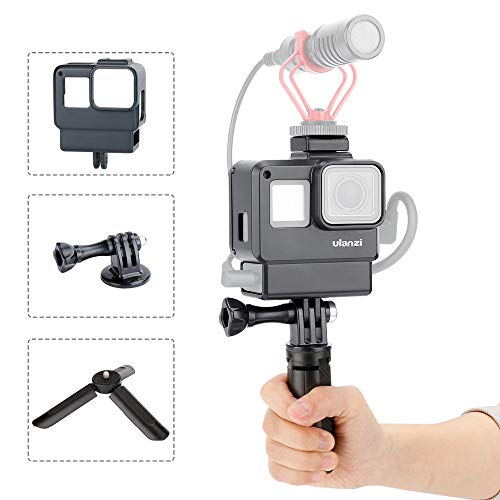 Product Cover ULANZI V2 Vlogging Case w Tripod for Gopro, Handheld Protective Housing Case Vlogging Frame Cage Mount with Microphone Cold Shoe Adapter Compatible for GoPro 7 6 5, Action Camera Accessories