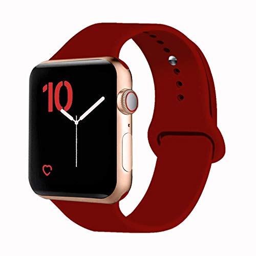 Product Cover VATI Sport Band Compatible for Apple Watch Band 38mm 40mm, Soft Silicone Sport Strap Replacement Bands Compatible with 2019 Apple Watch Series 5, iWatch 4/3/2/1, 38MM 40MM S/M (Wine Red)