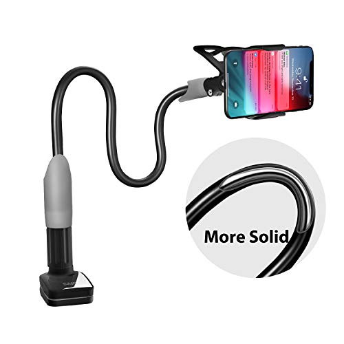 Product Cover Gooseneck Cell Phone Holder, SAIJI Universal Clamp Lazy Mount Clip Hands Free Flexible Long Arm Bracket Grip for 4.0-6.3 Phones Mobile Stand Baby Monitor for Desk, Bed, Office, Kitchen (Black)