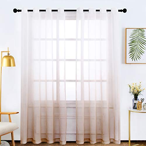 Product Cover Bermino Faux Linen Sheer Curtains Voile Grommet Semi Sheer Curtains for Bedroom Living Room Set of 2 Curtain Panels 54 x 84 inch Light Brown Gradient