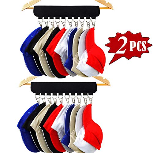 Product Cover XJunion 2 Pack Cap Organizer Hanger, 10 Baseball Cap Holder, Hat Organizer for Closet - Change Your Cloth Hanger to Cap Organizer Hanger - Keep Your Hats Cleaner Than a Hat Rack - Black