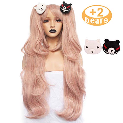 Product Cover Anogol Hair+Cap Light Pink Cosplay Wig Long Synthetic Wig For Girls Costume Party Costume Party Halloween Wig With Hair Accessory